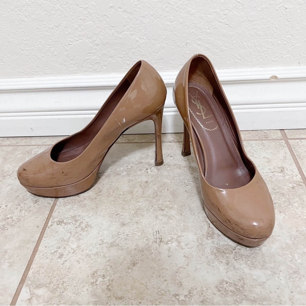 YSL YVES SAINT LAURENT High Heels in Brown Patent Leather Size 36